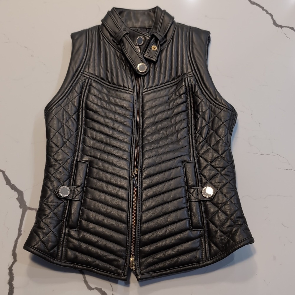 Guess by Marciano Womens Black Quilted Leather Moto Vest XS P03L1201000